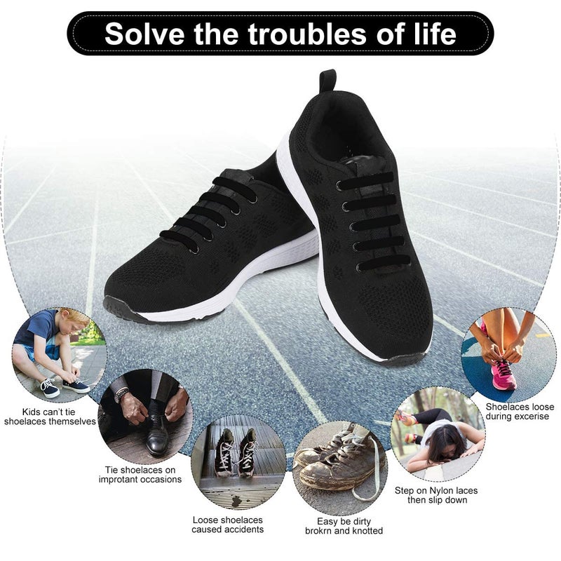 GUSTAVE ® No Tie Laces for Adults, Silicone Flat Shoe Laces for Trainer, Elastic Waterproof Tieless Running Shoe Laces Black (Only Laces) - Image 5