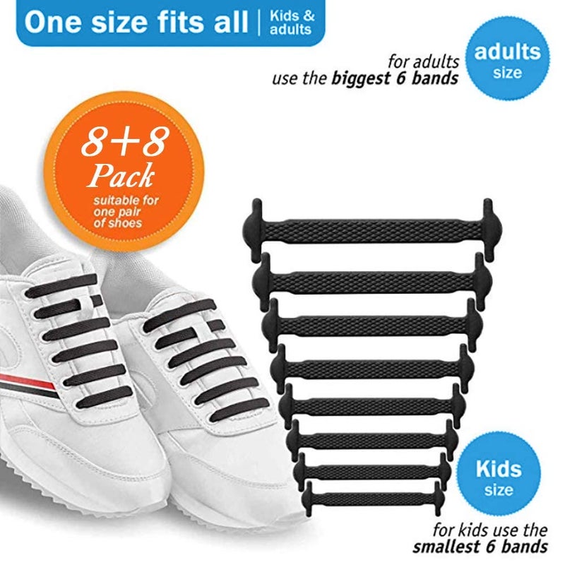 GUSTAVE ® No Tie Laces for Adults, Silicone Flat Shoe Laces for Trainer, Elastic Waterproof Tieless Running Shoe Laces Black (Only Laces) - Image 2