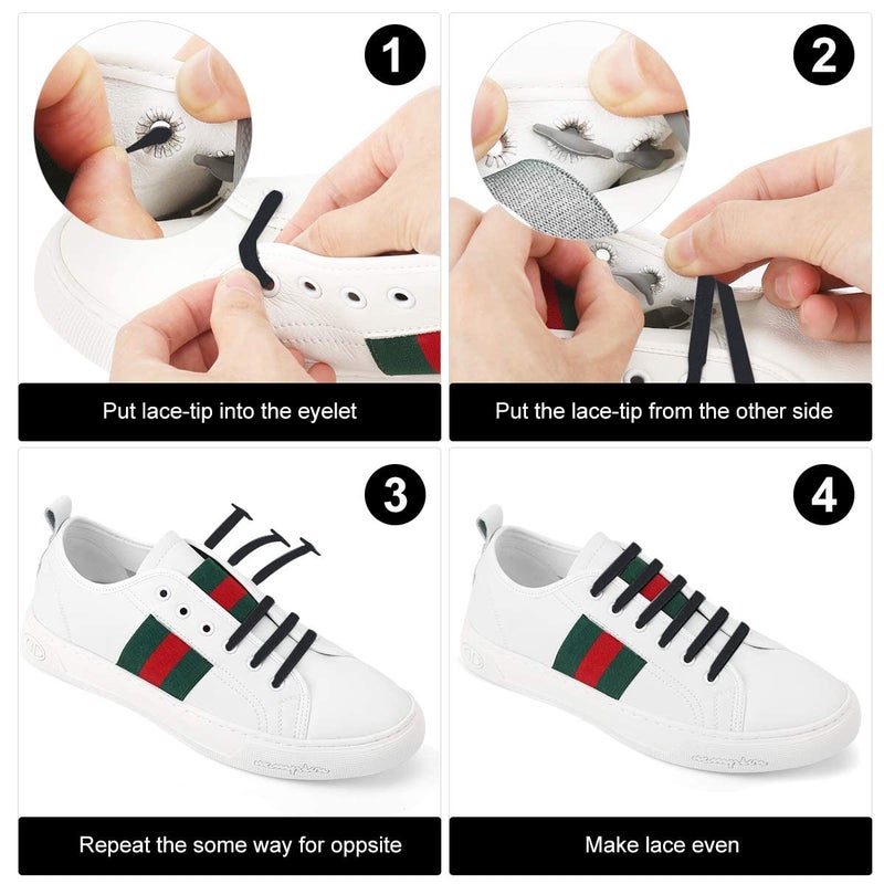 GUSTAVE ® No Tie Laces for Adults, Silicone Flat Shoe Laces for Trainer, Elastic Waterproof Tieless Running Shoe Laces Black (Only Laces) - Image 3