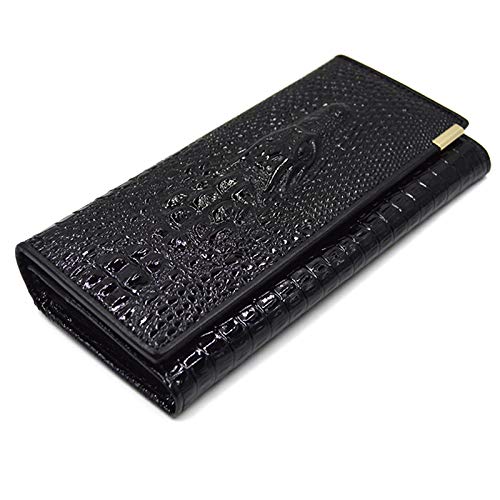 Aisi Women Men Leather Wallet Embossed Crocodile Clutch Wallet Credit Card Holder(Black) - Image 2