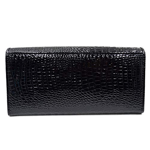 Aisi Women Men Leather Wallet Embossed Crocodile Clutch Wallet Credit Card Holder(Black) - Image 3