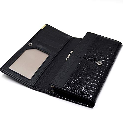 Aisi Women Men Leather Wallet Embossed Crocodile Clutch Wallet Credit Card Holder(Black) - Image 4