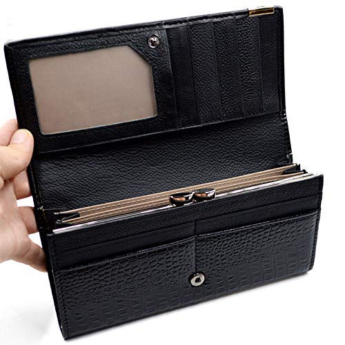 Aisi Women Men Leather Wallet Embossed Crocodile Clutch Wallet Credit Card Holder(Black) - Image 5