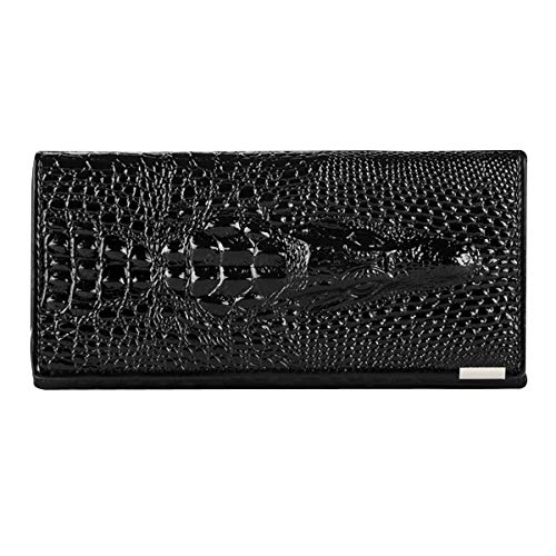 Aisi Women Men Leather Wallet Embossed Crocodile Clutch Wallet Credit Card Holder(Black) - Image 1