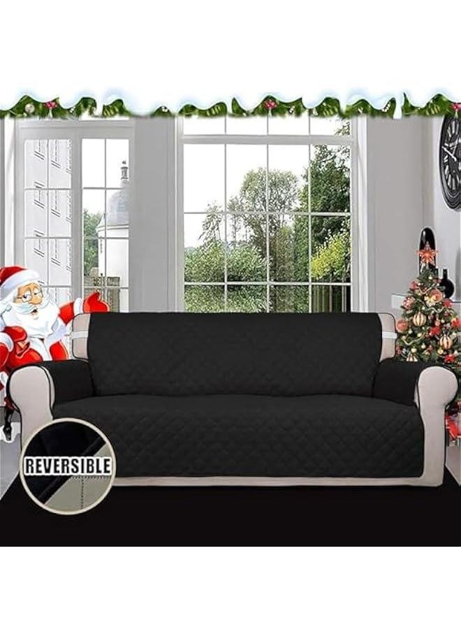 HOOKOR Water Repellent Sofa Covers,Sofa Protectors from Pets, Reversible seat Couch Covers, Non-Slip Furniture Slipcovers with Elastic Straps for Pets Kids (Black, 2 Seats)  - Image 5