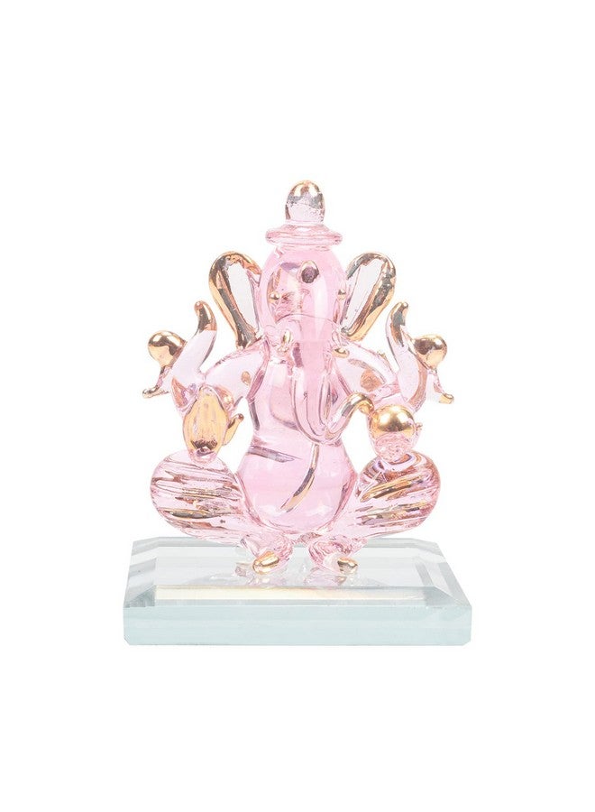 iCraft تمثال الإله غانيش جالس مع قاعدة (مورتي) مصنوع يدويًا من زجاج الكريستال للعبادة، الزينة، لوحة القيادة في السيارة، هدية (شفاف)، صغير (قاعدة CLR غانيش) - Image 1