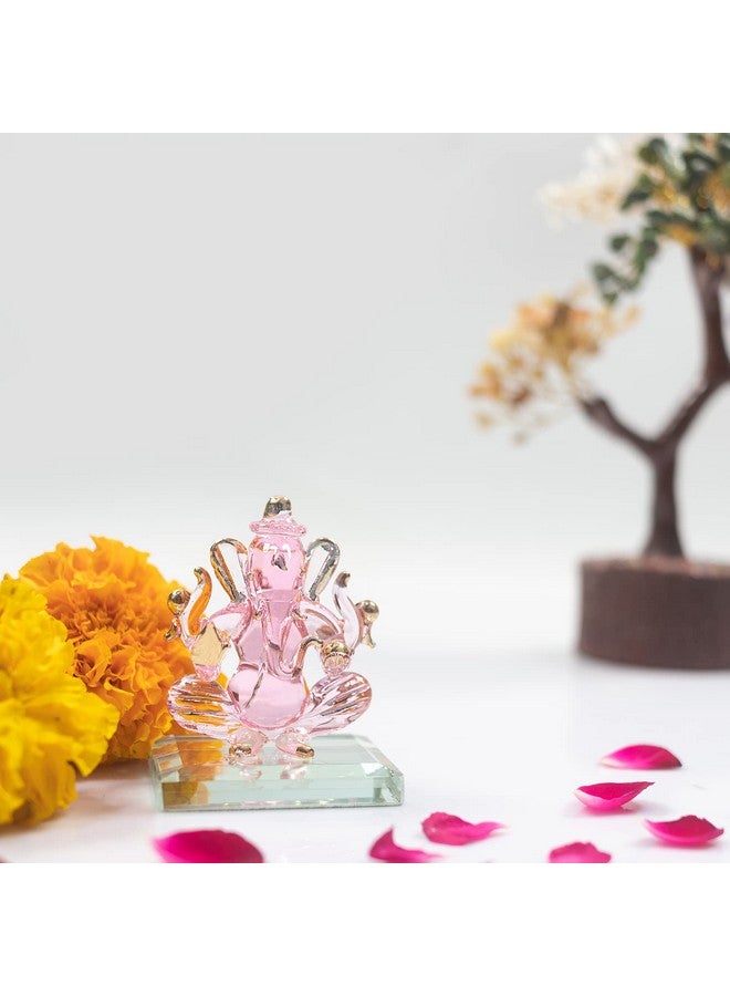 iCraft تمثال الإله غانيش جالس مع قاعدة (مورتي) مصنوع يدويًا من زجاج الكريستال للعبادة، الزينة، لوحة القيادة في السيارة، هدية (شفاف)، صغير (قاعدة CLR غانيش) - Image 3