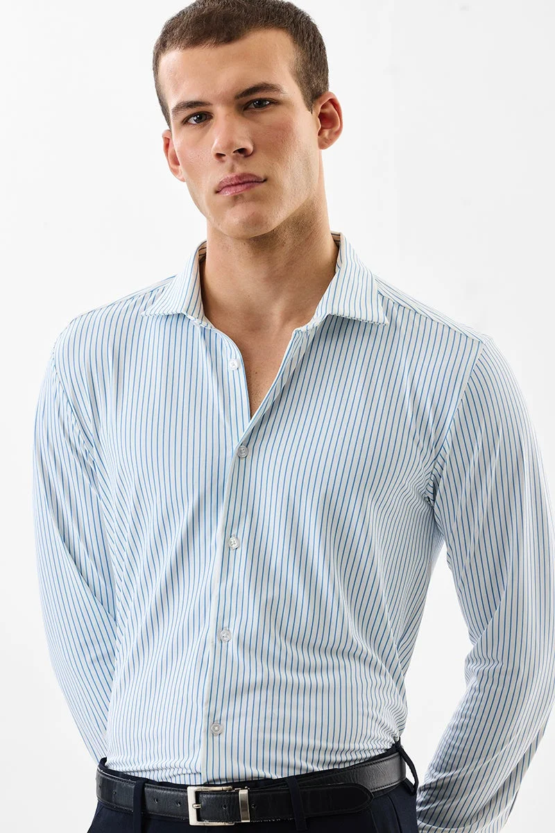 سنيتش White Striped Long Sleeve Slim Fit Shirt