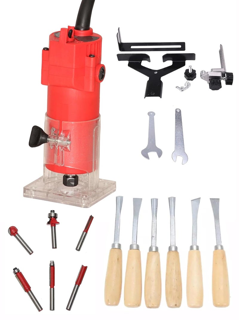 Digital Craft 30000 RPM Woodworking Electric Trimmer 1000W Wood Milling Engraving Slotting Machine Hand Carving Router 6Pc Wood Carving Set 6Pc Router Bits - Image 1