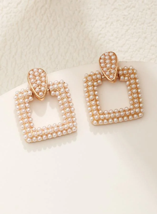 Take Two Faux Pearl Square Earrings