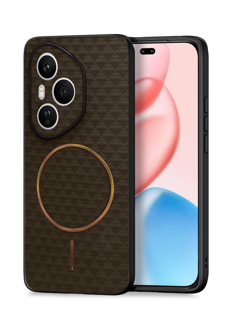 Wtech Honor 400 Pro 5G 2025 Magsafe Hard Back Carbon Fabric Texture Case Cover - Brown - Image 1