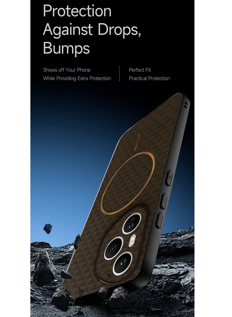 Wtech Honor 400 Pro 5G 2025 Magsafe Hard Back Carbon Fabric Texture Case Cover - Brown - Image 3