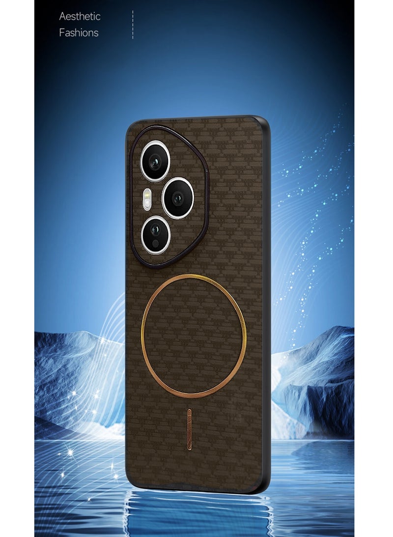 Wtech Honor 400 Pro 5G 2025 Magsafe Hard Back Carbon Fabric Texture Case Cover - Brown - Image 5