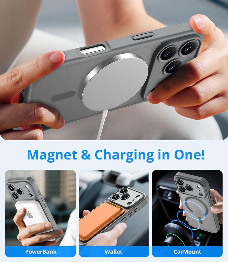 حافظة مغناطيسية لـ iPhone 17 Pro مع زجاج واقي واحد، متوافقة مع Magsafe، حماية من السقوط وفق المعايير العسكرية، ظهر غير لامع شفاف، حافظة هاتف مقاومة للصدمات لـ iPhone 17 Pro - Image 3