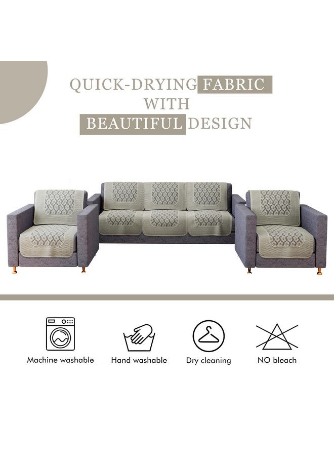 Kuber Industries Sofa Cover | Net Sofa Slipcover Set | 5 Seater Sofa Cover for Hall | Couch Sofa Cover Set | Sofa Cover for Home | Sofa Cover for Living Room | Plain Leonardo Flower Print | Cream - Image 4
