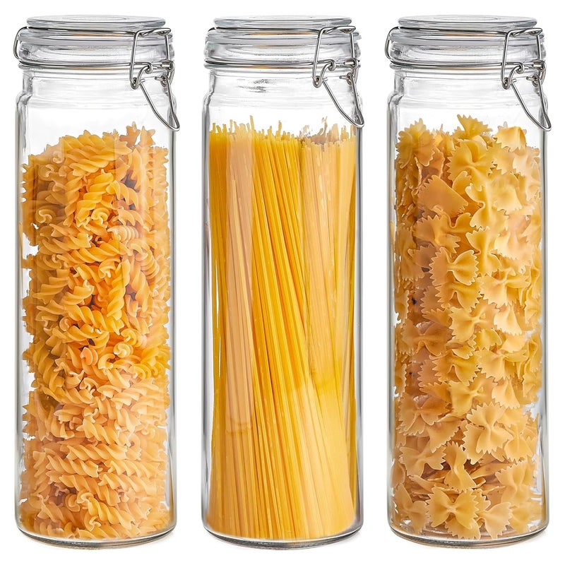 ComSaf 3-Pack 68oz 13-Inch Tall Glass Pasta Containers for Spaghetti & Long Pasta, Slender Airtight Canisters for Vertical Pantry Organization, Food Storage Jars for Linguine & Breadsticks - Image 1