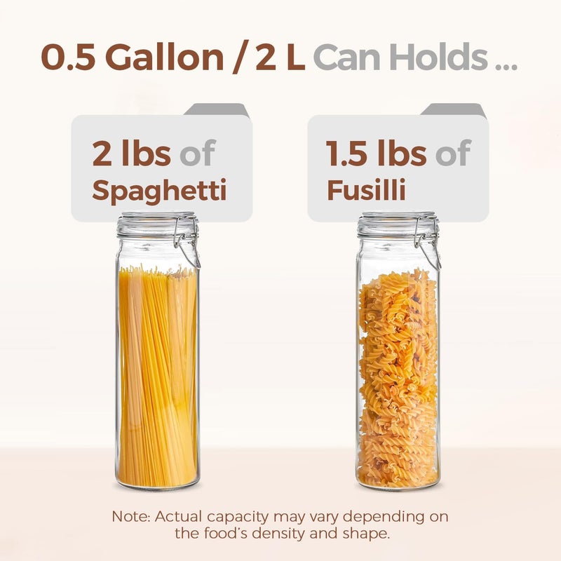 ComSaf 3-Pack 68oz 13-Inch Tall Glass Pasta Containers for Spaghetti & Long Pasta, Slender Airtight Canisters for Vertical Pantry Organization, Food Storage Jars for Linguine & Breadsticks - Image 3