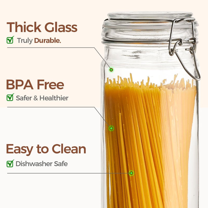 ComSaf 3-Pack 68oz 13-Inch Tall Glass Pasta Containers for Spaghetti & Long Pasta, Slender Airtight Canisters for Vertical Pantry Organization, Food Storage Jars for Linguine & Breadsticks - Image 4