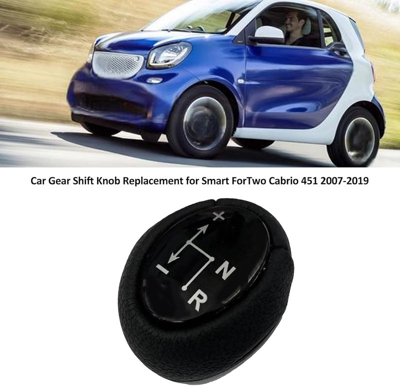 Car Gear Shift Knob Replacement for Smart ForTwo Cabrio 451 2007-2019, Black, ABS and PU Leather - Ergonomic Design, Durable Construction, Easy Installation for Smooth Driving (Black) - Image 2