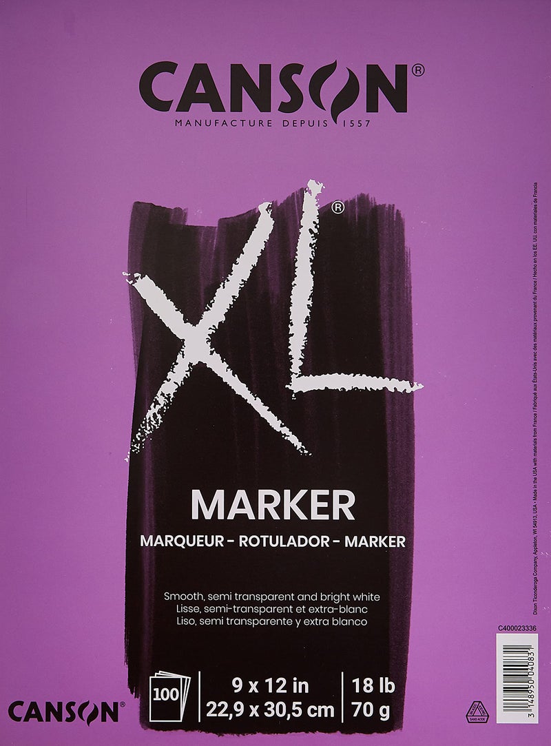 CANSON ورق ماركر من سلسلة كانسون XL، دفتر قابل للطي، 9x12 بوصة، 100 ورقة (18 رطل/70 جرام) - ورق فني للبالغين والطلاب - Image 1
