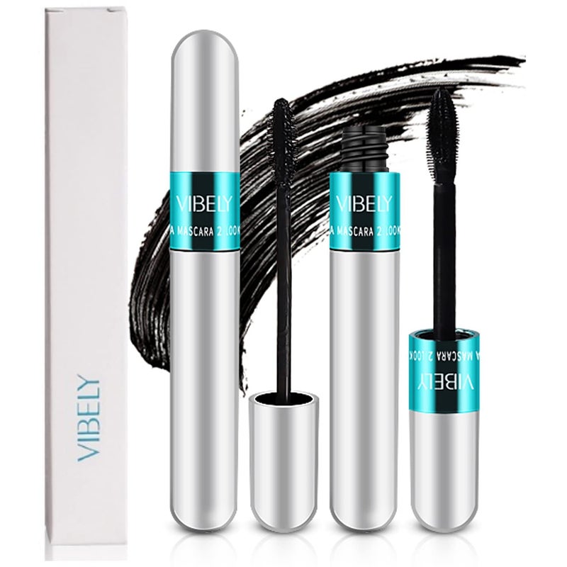 Vibely 2 Pack 2 in 1 Mascara 5x Longer Waterproof Lash Cosmetics Natural Lengthening and Thickening Effect No Clumping Superstrong Magic 4d Silk Fiber For Vibely Mascara Makeup (2 Pack) - Image 1