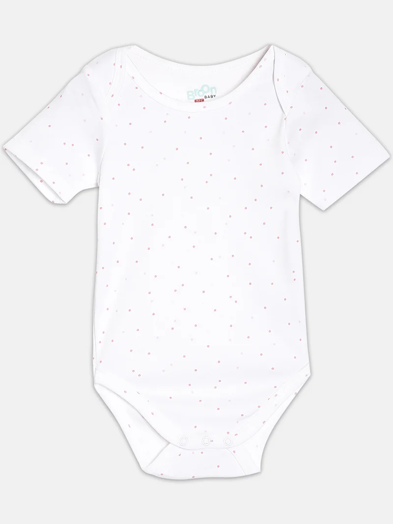 Broon Broon Infant Girls White and Pink Printed Pure Organic Cotton Bodysuit Pack of 2