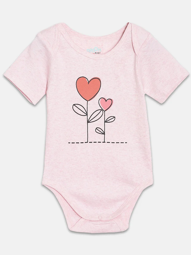 Broon Broon Infant Girls White and Pink Printed Pure Organic Cotton Bodysuit Pack of 2