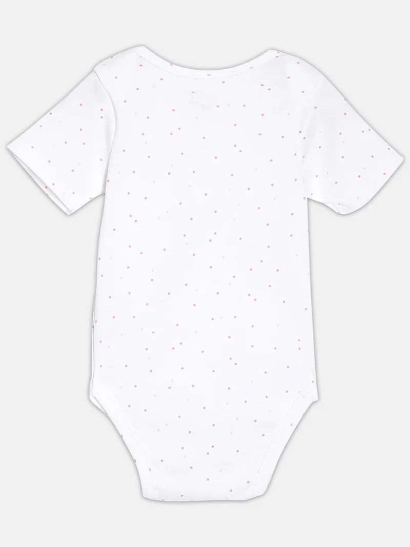 Broon Broon Infant Girls White and Pink Printed Pure Organic Cotton Bodysuit Pack of 2
