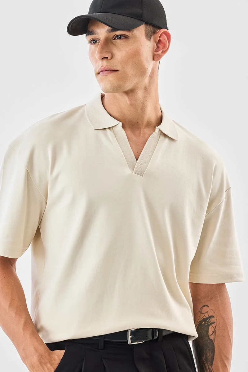 SNITCH Beige Graphic Half Sleeve Oversized Streetwear T-Shirt