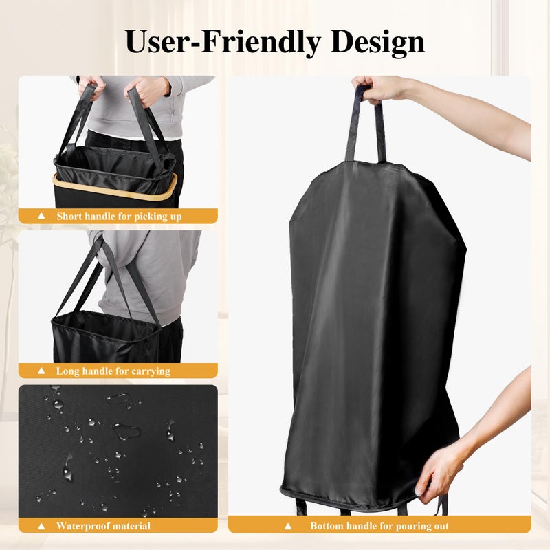 Foluck Slim Laundry Hamper, 60L Waterproof Narrow Laundry Basket with Lid and Removable Bag, Collapsible Tall Clothes Hamper with Bamboo Handles for Clothes Toys in Dorm Bedroom Bathroom, Black - Image 4