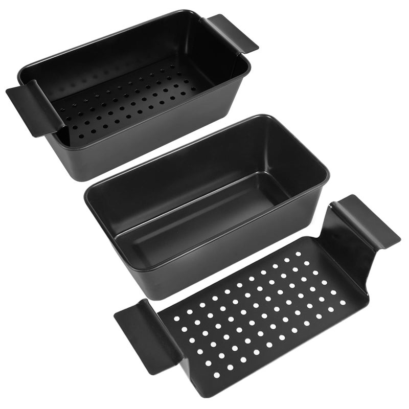 Barlket Meatloaf Pan with Drain Tray, 2 Pack, Non Stick Meat Loaf Pan with Drip Tray, 9.8x5.7 Inch Bread Baking Pan with Insert Easy Removal Perforated, Bakeware Loaf Pan for Oven Roasting Meat - Image 1