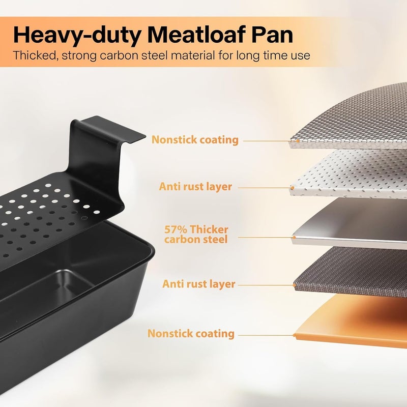 Barlket Meatloaf Pan with Drain Tray, 2 Pack, Non Stick Meat Loaf Pan with Drip Tray, 9.8x5.7 Inch Bread Baking Pan with Insert Easy Removal Perforated, Bakeware Loaf Pan for Oven Roasting Meat - Image 5