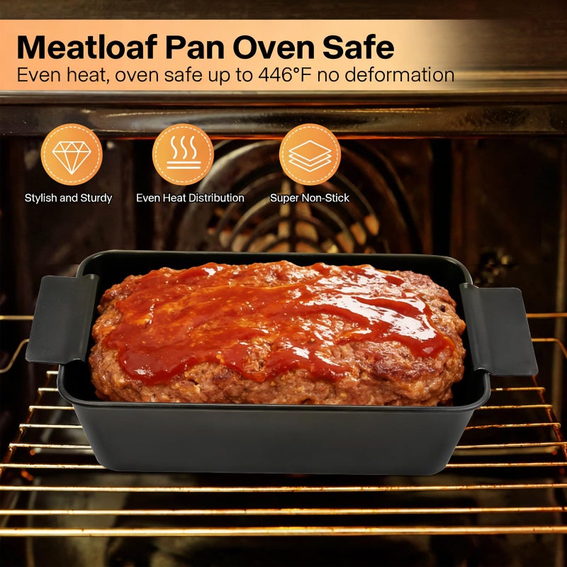 Barlket Meatloaf Pan with Drain Tray, 2 Pack, Non Stick Meat Loaf Pan with Drip Tray, 9.8x5.7 Inch Bread Baking Pan with Insert Easy Removal Perforated, Bakeware Loaf Pan for Oven Roasting Meat - Image 4