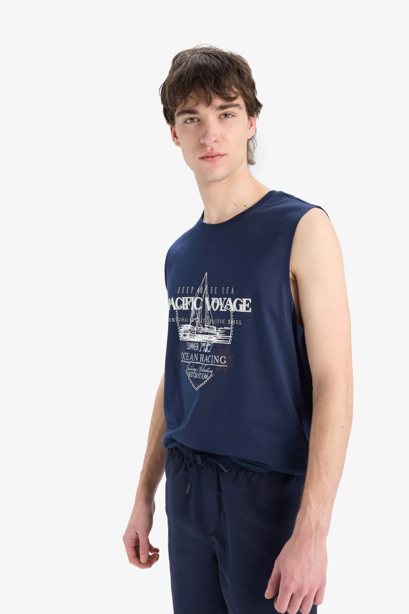 DeFacto Regular Fit Printed Crew Neck Cotton Tank Top