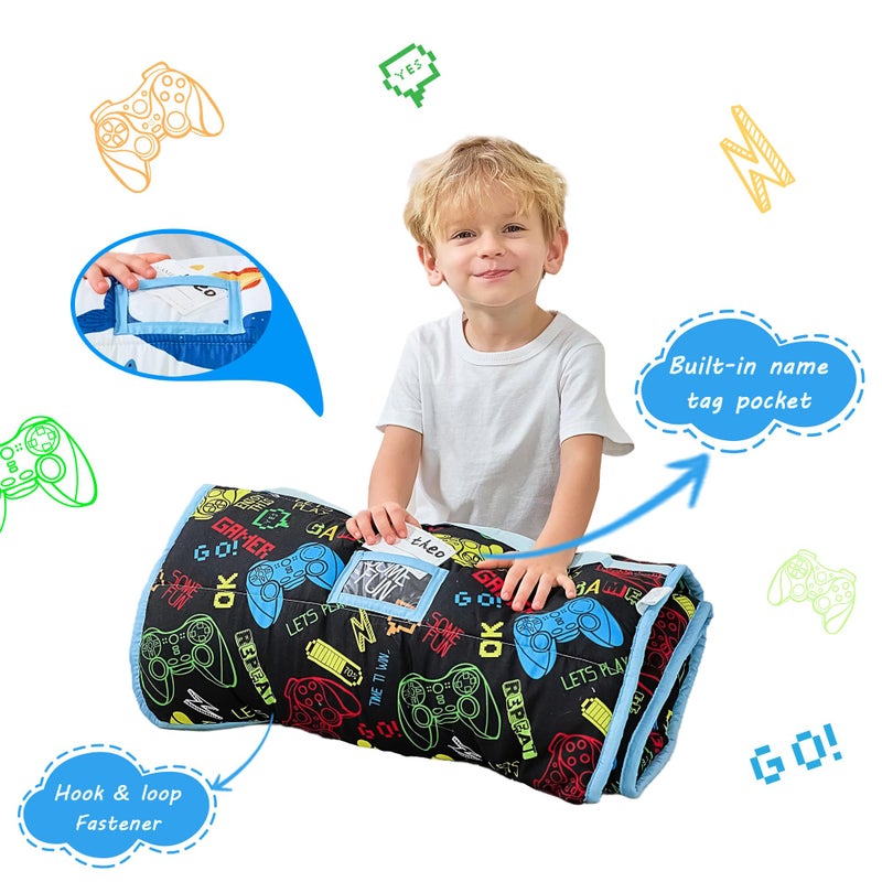 Lasoftan Toddler Nap Mat With Pillow And Blanket, Extra Large Rolled Napping Mats,Slumber Bags For Boys Girls,Kids Sleeping Bag For Daycare, 21"" X 50"" Preschool Travel Camping - Game Console - Image 3