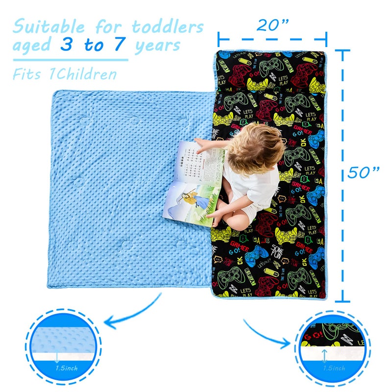 Lasoftan Toddler Nap Mat With Pillow And Blanket, Extra Large Rolled Napping Mats,Slumber Bags For Boys Girls,Kids Sleeping Bag For Daycare, 21"" X 50"" Preschool Travel Camping - Game Console - Image 4