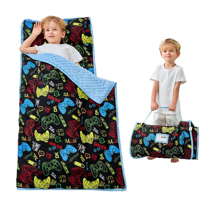 Lasoftan Toddler Nap Mat With Pillow And Blanket, Extra Large Rolled Napping Mats,Slumber Bags For Boys Girls,Kids Sleeping Bag For Daycare, 21"" X 50"" Preschool Travel Camping - Game Console - Image 1
