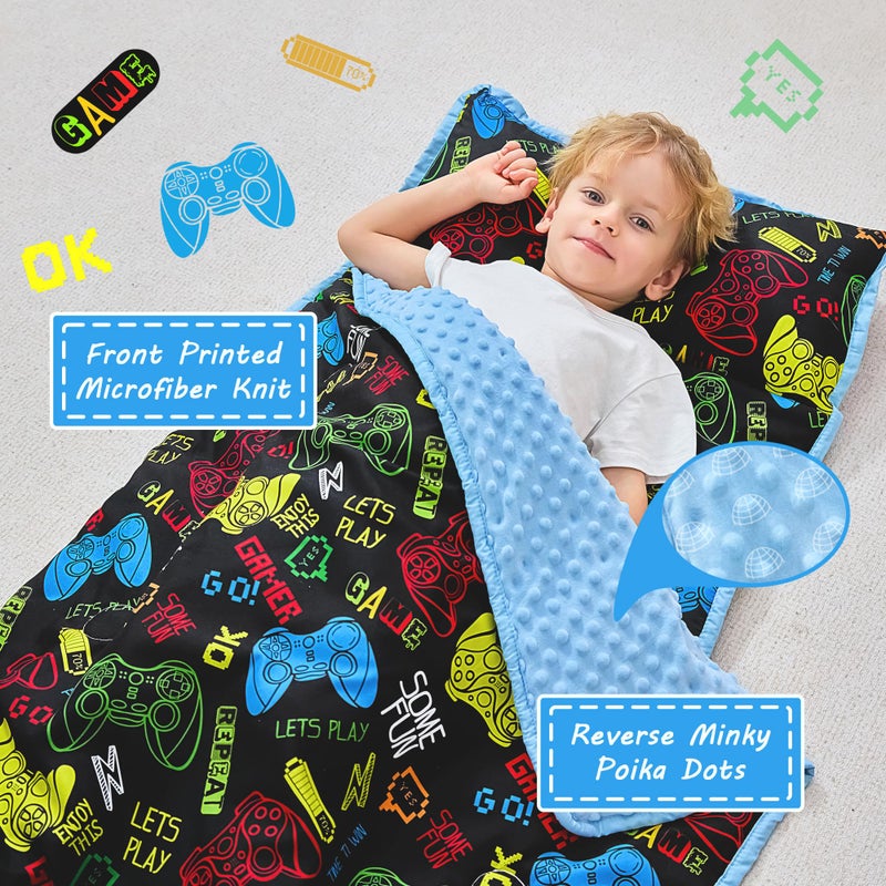 Lasoftan Toddler Nap Mat With Pillow And Blanket, Extra Large Rolled Napping Mats,Slumber Bags For Boys Girls,Kids Sleeping Bag For Daycare, 21"" X 50"" Preschool Travel Camping - Game Console - Image 2