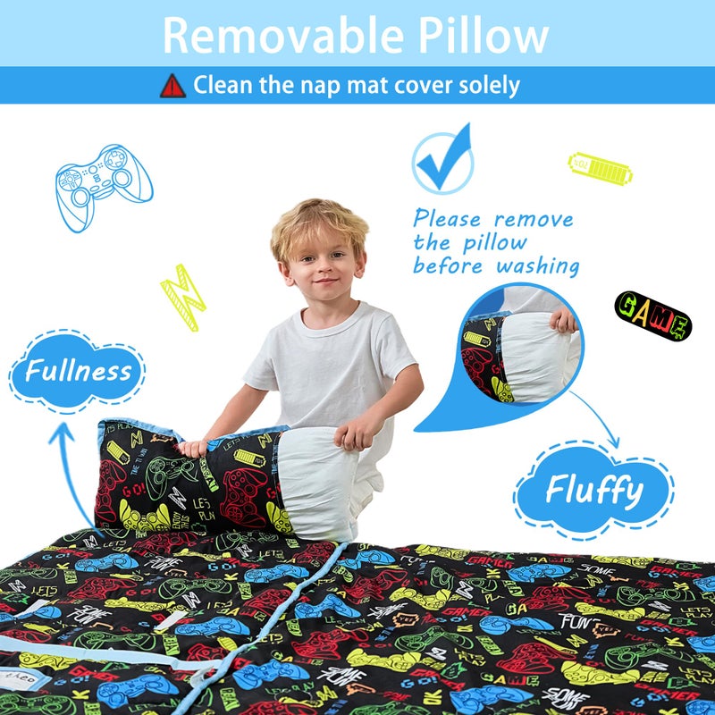 Lasoftan Toddler Nap Mat With Pillow And Blanket, Extra Large Rolled Napping Mats,Slumber Bags For Boys Girls,Kids Sleeping Bag For Daycare, 21"" X 50"" Preschool Travel Camping - Game Console - Image 5
