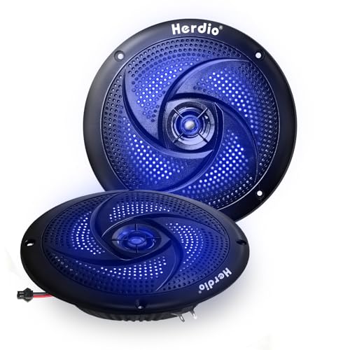Herdio 525 Inch 160W Waterproof Marine Speakers 2 Way Weather Resistant with LED Lights and Low Profile Slim Style Suitable for Boat RV ATV UTV Golf Cart 1 Pair Black - Image 1