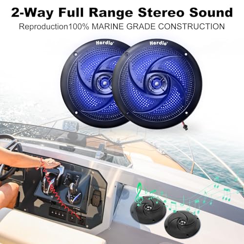 Herdio 525 Inch 160W Waterproof Marine Speakers 2 Way Weather Resistant with LED Lights and Low Profile Slim Style Suitable for Boat RV ATV UTV Golf Cart 1 Pair Black - Image 3