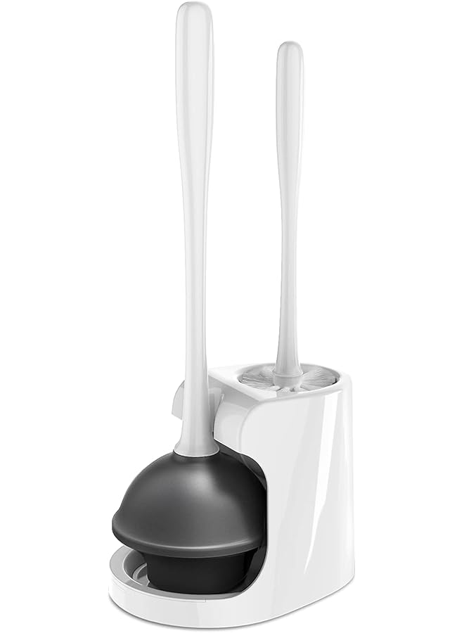 promass Toilet Plunger and Bowl Brush Combo for Bathroom Cleaning, White, 1 Set - Image 1