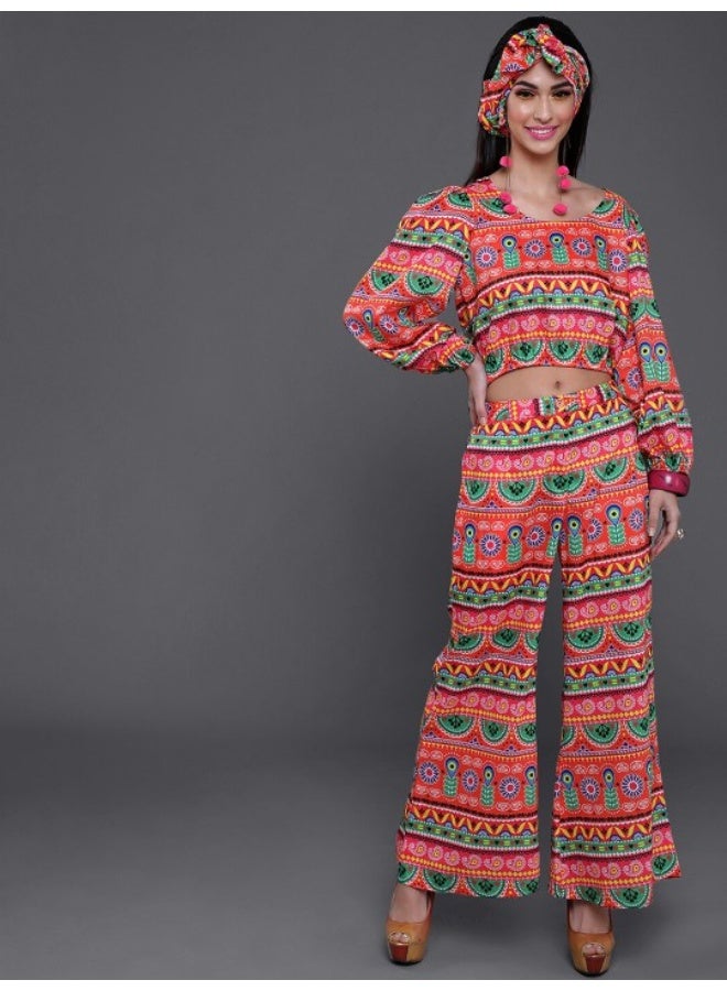 AKS Multicolor Floral Printed Top With Palazzo Set  - Image 1
