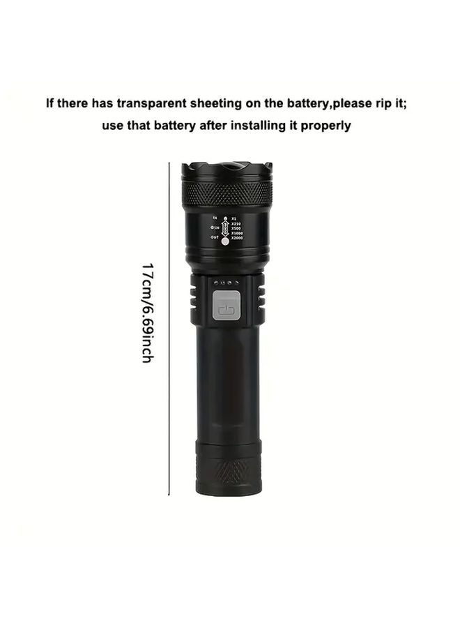 مصباح يدوي لامع قابل لتكبير الشعاع مع شحن سريع عبر USB، 3 في 1، شاشة LCD لمؤشر البطارية، مصباح طوارئ - Image 4