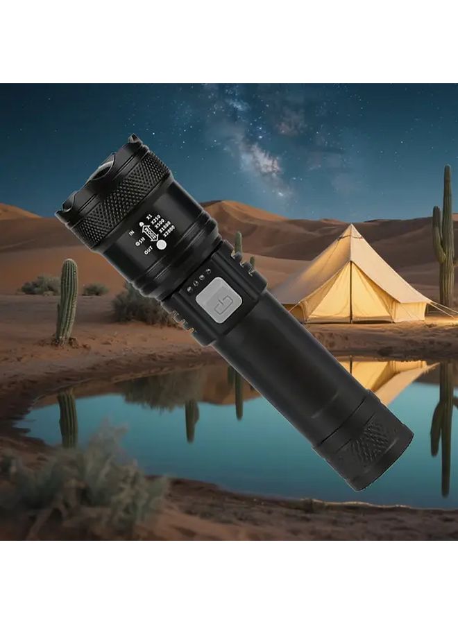 مصباح يدوي لامع قابل لتكبير الشعاع مع شحن سريع عبر USB، 3 في 1، شاشة LCD لمؤشر البطارية، مصباح طوارئ - Image 1