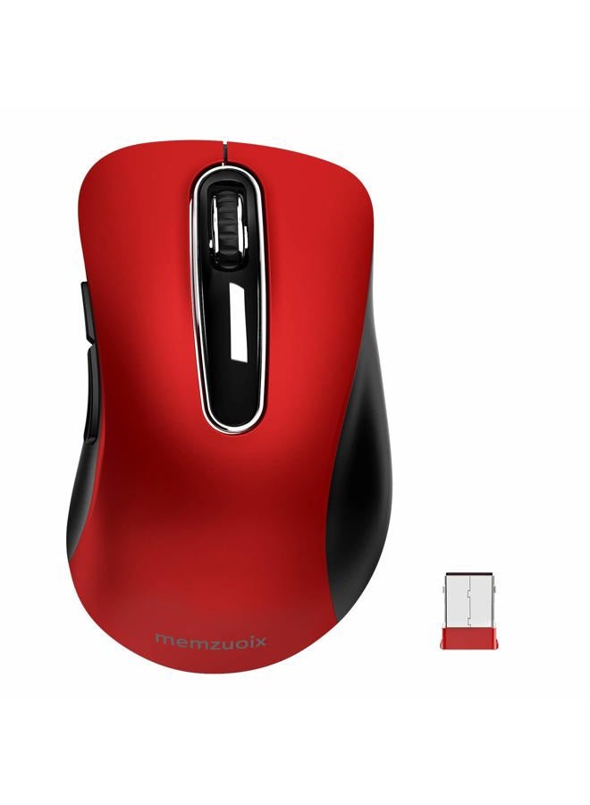 Memzuoix 2.4G Wireless Mouse Portable Mobile Cordless Mouse with USB Receiver 1000 DPI Ergonomic Computer Wireless Mouse for Laptop Desktop Mac PC 5 Buttons Red - Image 1