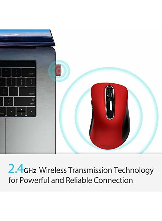 Memzuoix 2.4G Wireless Mouse Portable Mobile Cordless Mouse with USB Receiver 1000 DPI Ergonomic Computer Wireless Mouse for Laptop Desktop Mac PC 5 Buttons Red - Image 2