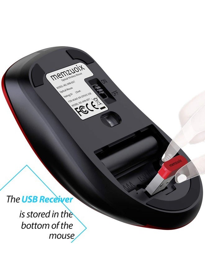 Memzuoix 2.4G Wireless Mouse Portable Mobile Cordless Mouse with USB Receiver 1000 DPI Ergonomic Computer Wireless Mouse for Laptop Desktop Mac PC 5 Buttons Red - Image 5