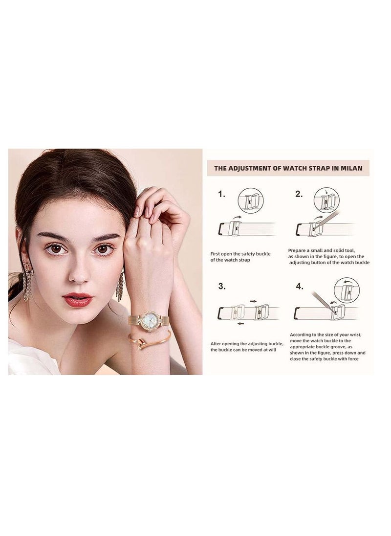 Excefore - Elegant Women Watch Set, 3 Pcs Lady Watches with Bracelet and Necklace Set, Analogue Quartz Diamond Watches with Stainless Steel Strap, Rose Gold Watch and Jewelry Set - Image 1