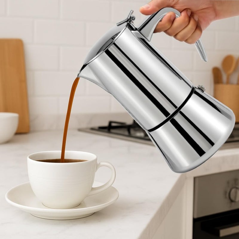 Natier Stainless Steel Stovetop Espresso Maker â€“ Italian Moka Pot, Induction Compatible Espresso Coffee Maker with Safety Valve (6 Cups) - Image 2